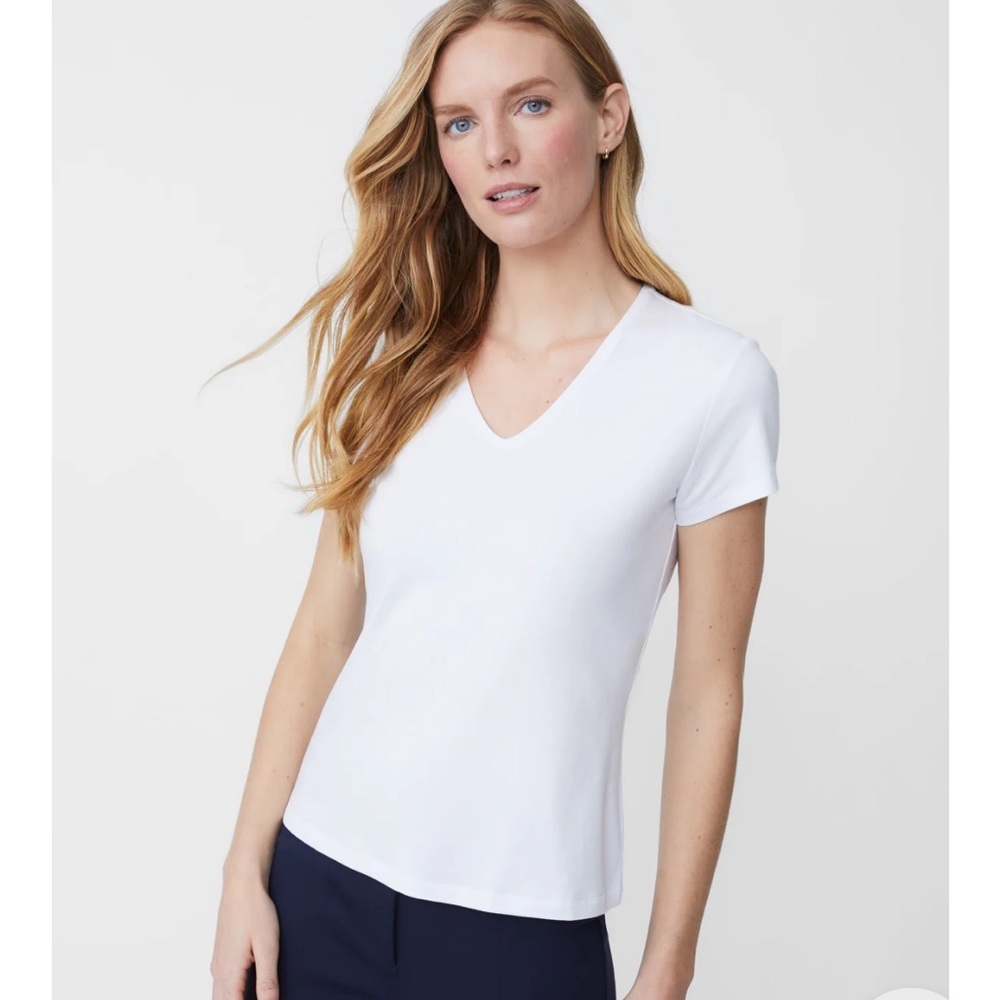 Chicos Classic White V-Neck Cap Sleeve Women's Top Size O/-Small
